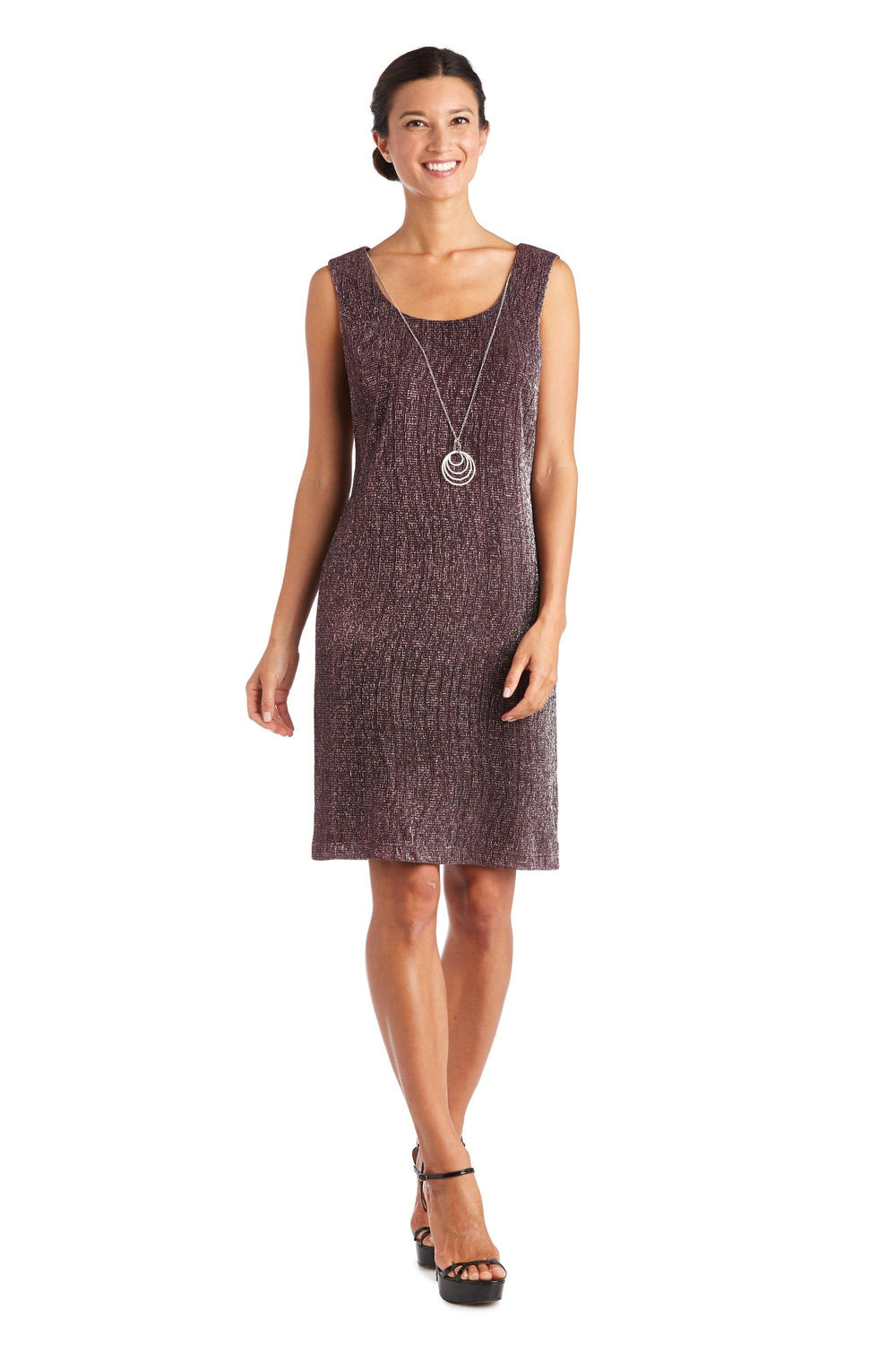 R&M Richards Short Metallic Knit Petite Dress 7261P - The Dress Outlet