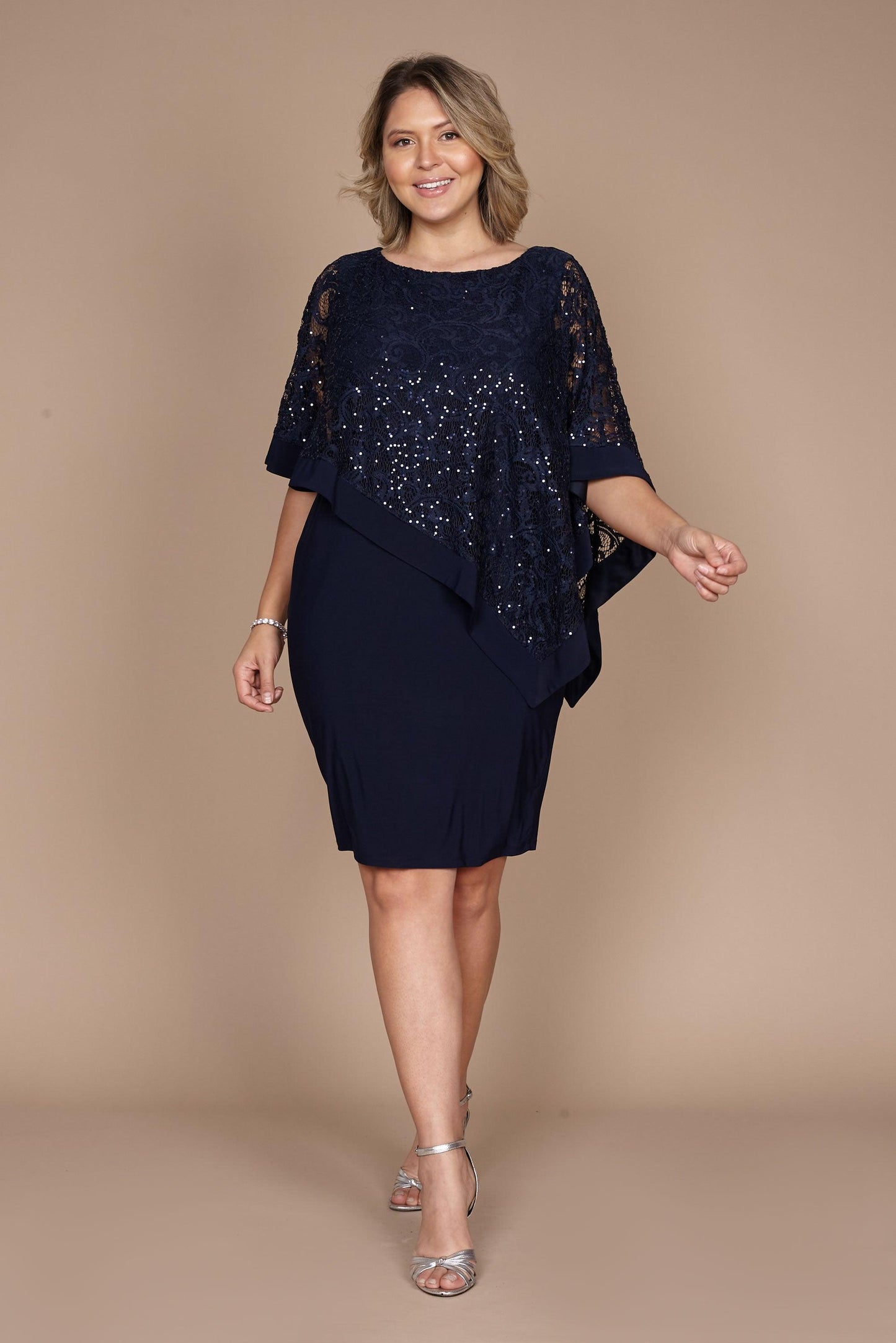R&M Richards Short Metallic Lace Petite Dress 2292P - The Dress Outlet