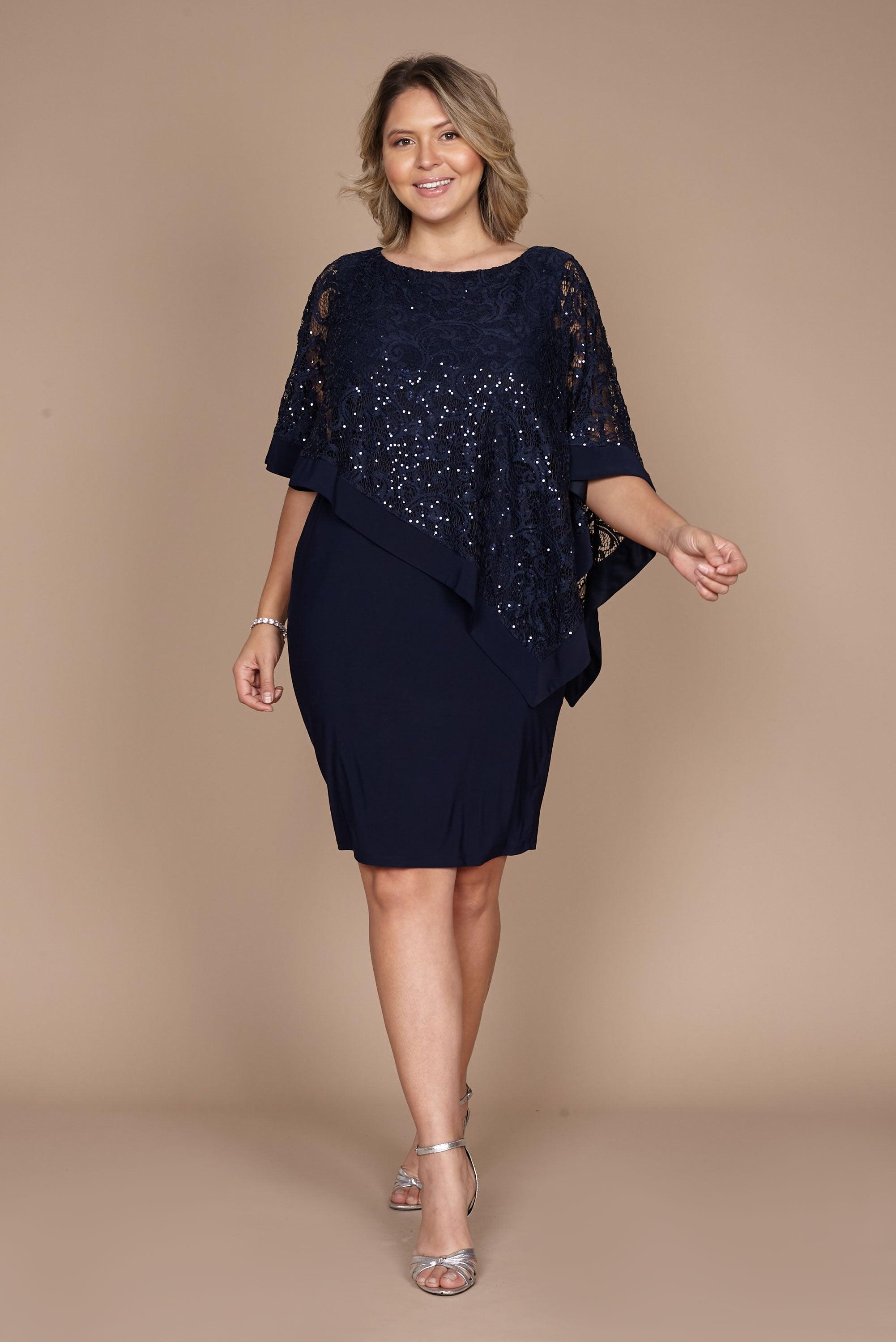 R&M Richards Short Metallic Lace Petite Dress 2292P - The Dress Outlet