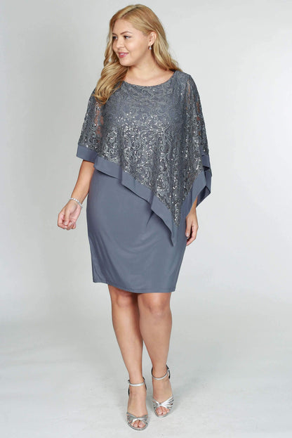 R&M Richards Short Metallic Lace Petite Dress 2292P - The Dress Outlet