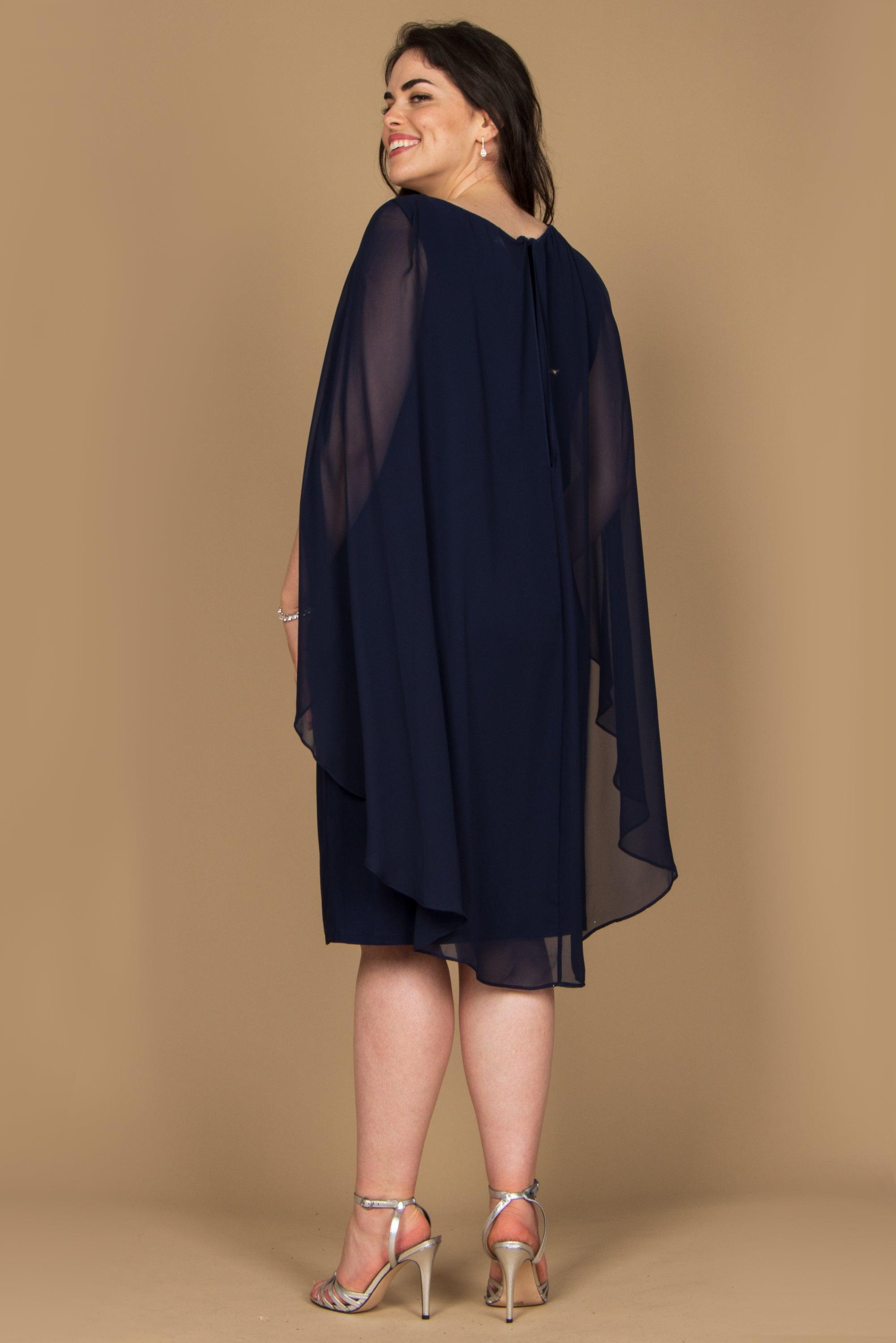 Navy R&M Richards 5806P Short Petite Chiffon Cape Dress - Mother of the ...