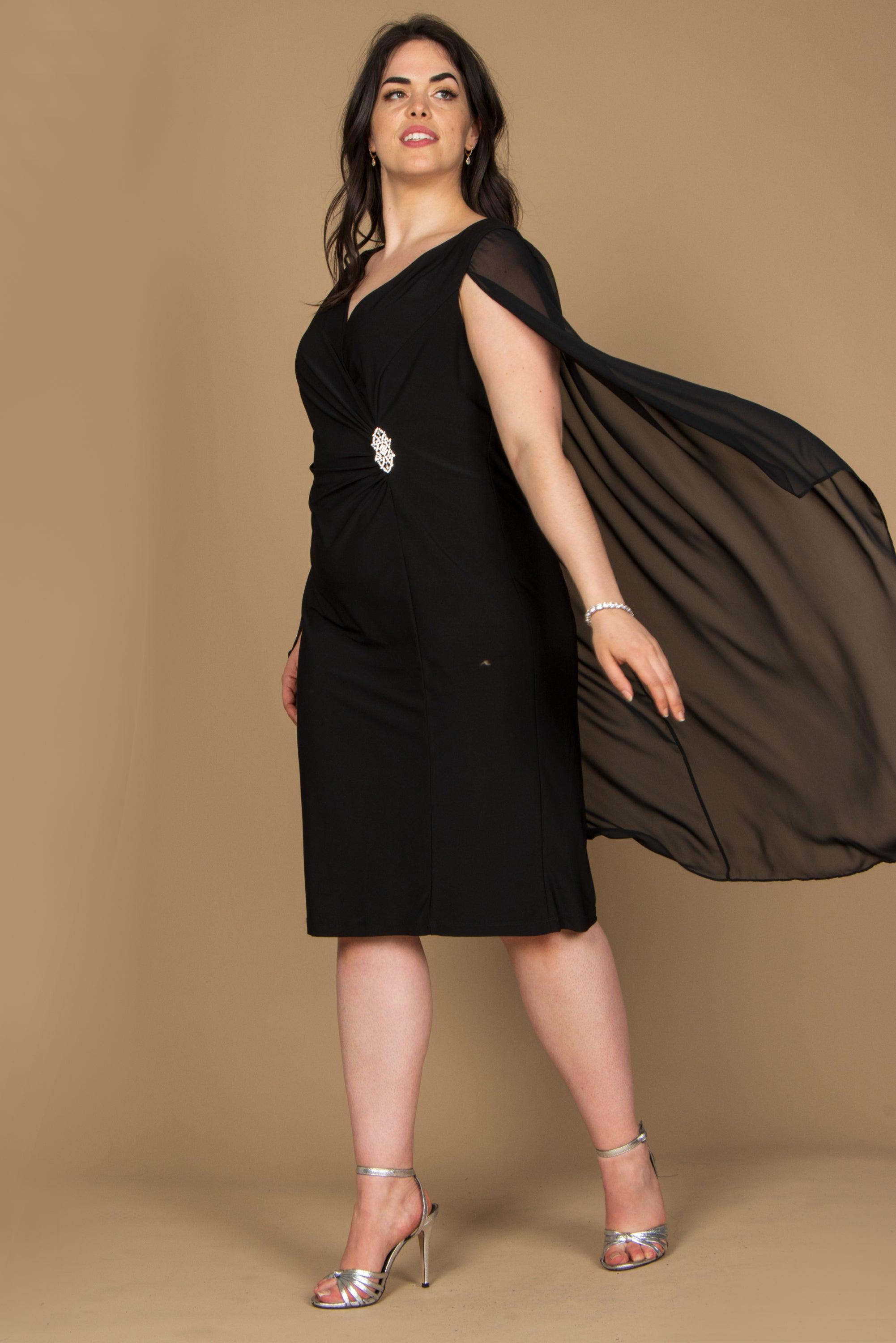 R&M Richards Short Petite Chiffon Cape Dress 5806P - The Dress Outlet
