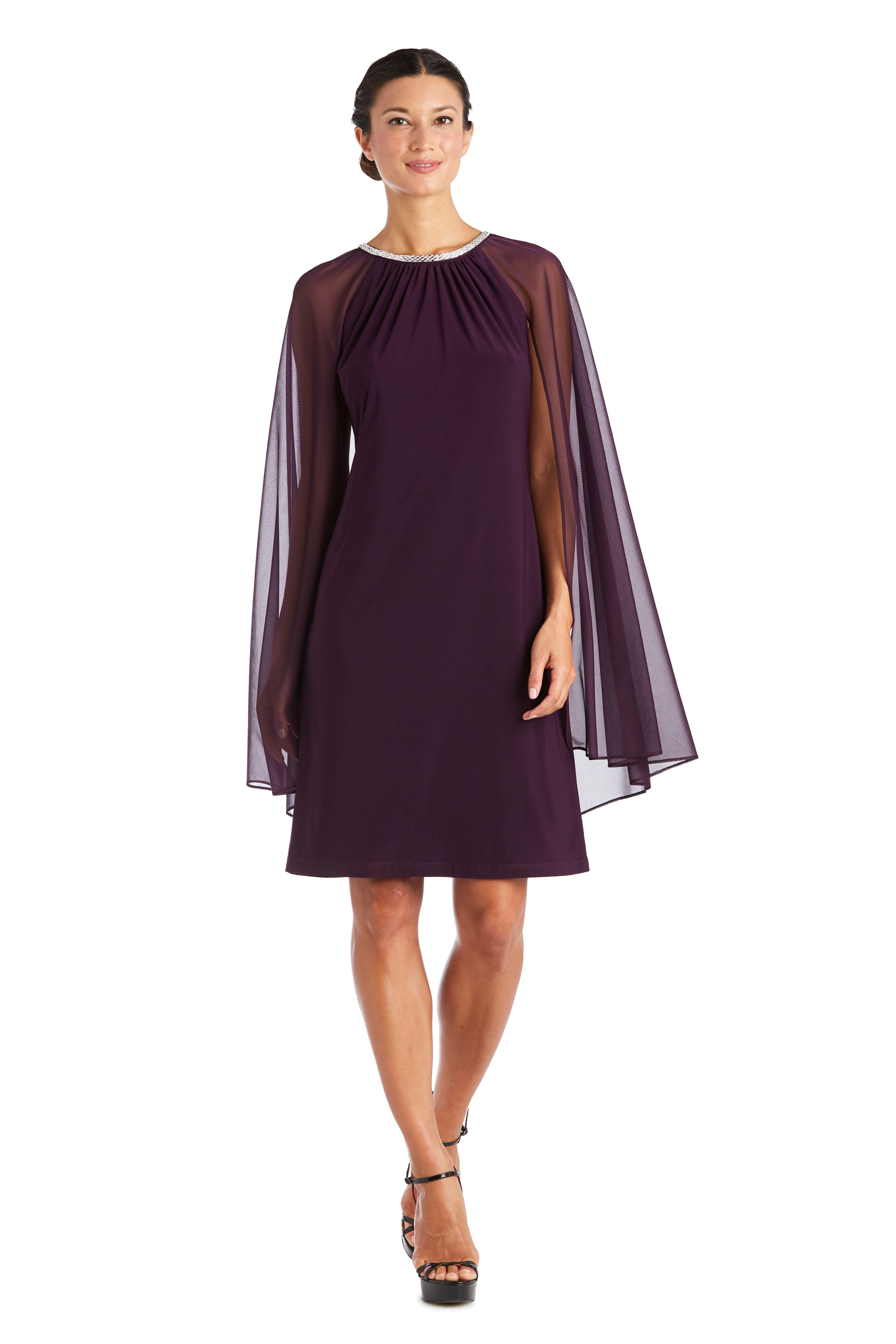Chiffon Dress with Rhinestone Neckline and Sheer Capelet Chiffon Dress with Rhinestone Neckline and Sheer Capelet