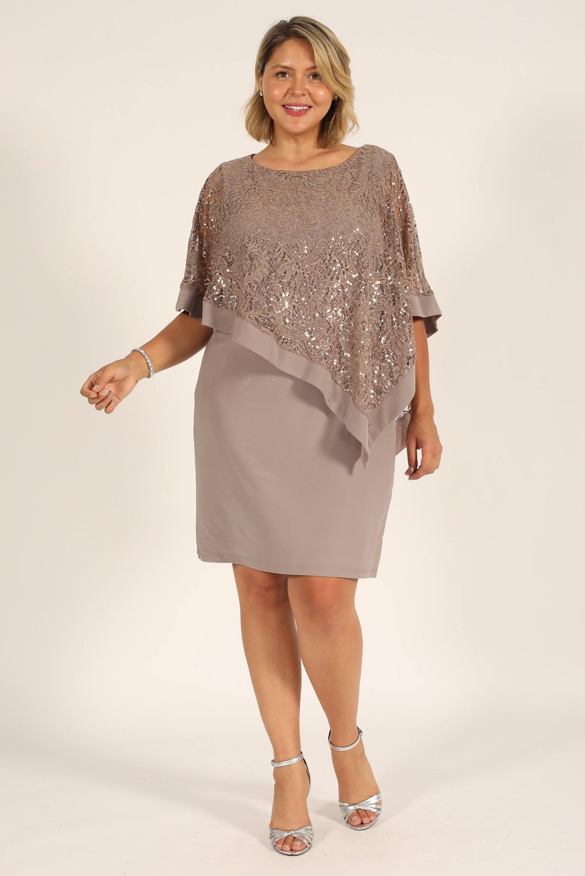 R&M Richards Short Petite Lace Poncho Dress 8749P - The Dress Outlet