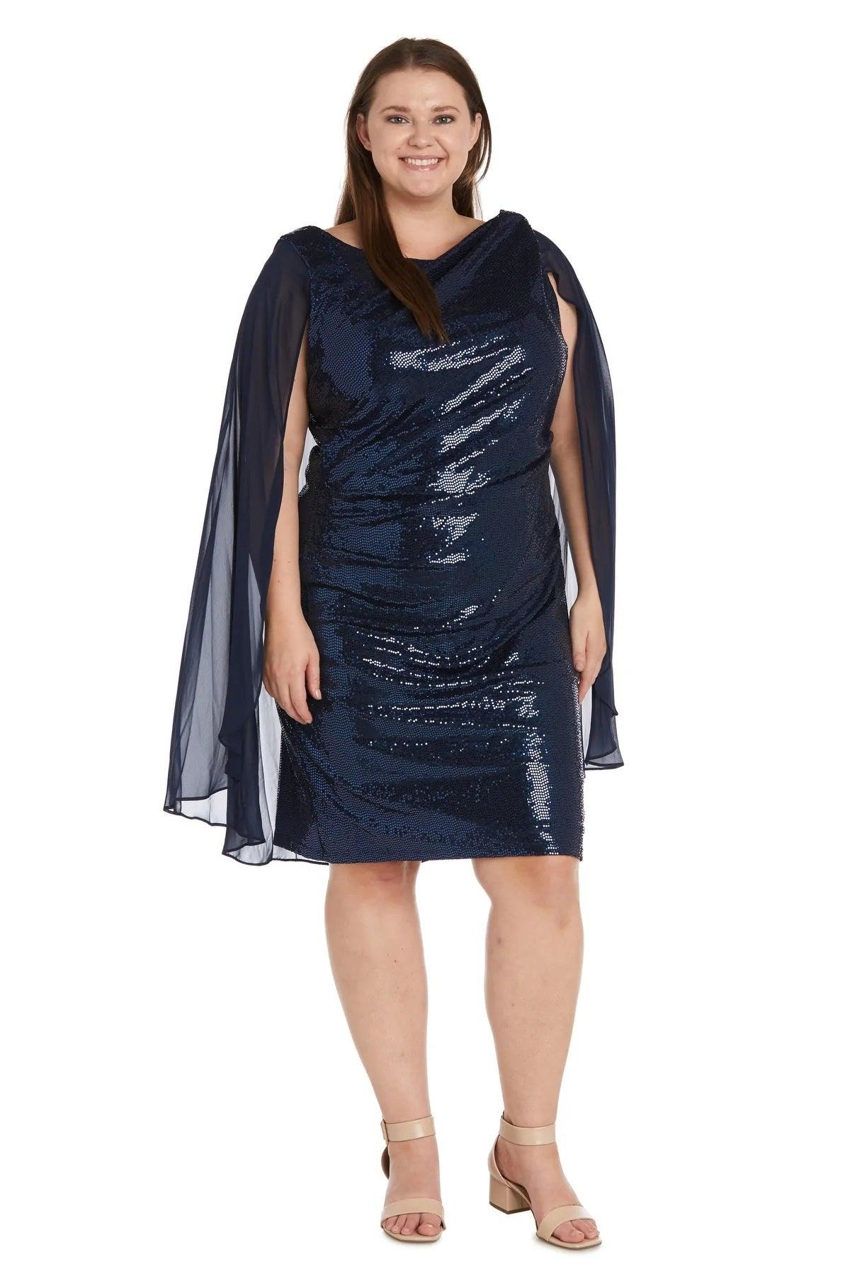 R&M Richards Short Plus Size Capelet Dress 7670W - The Dress Outlet