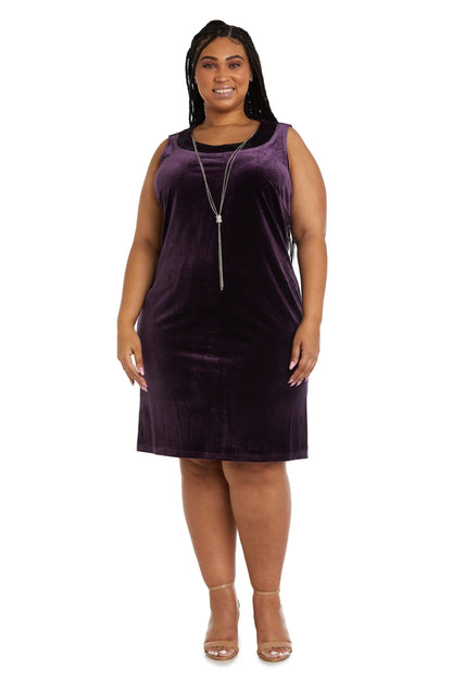 R&M Richards Short Plus Size Velvet Dress 9027W - The Dress Outlet