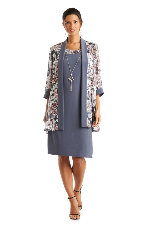 Short Print Satin Dress Jacket Dress R&M Richards 7119