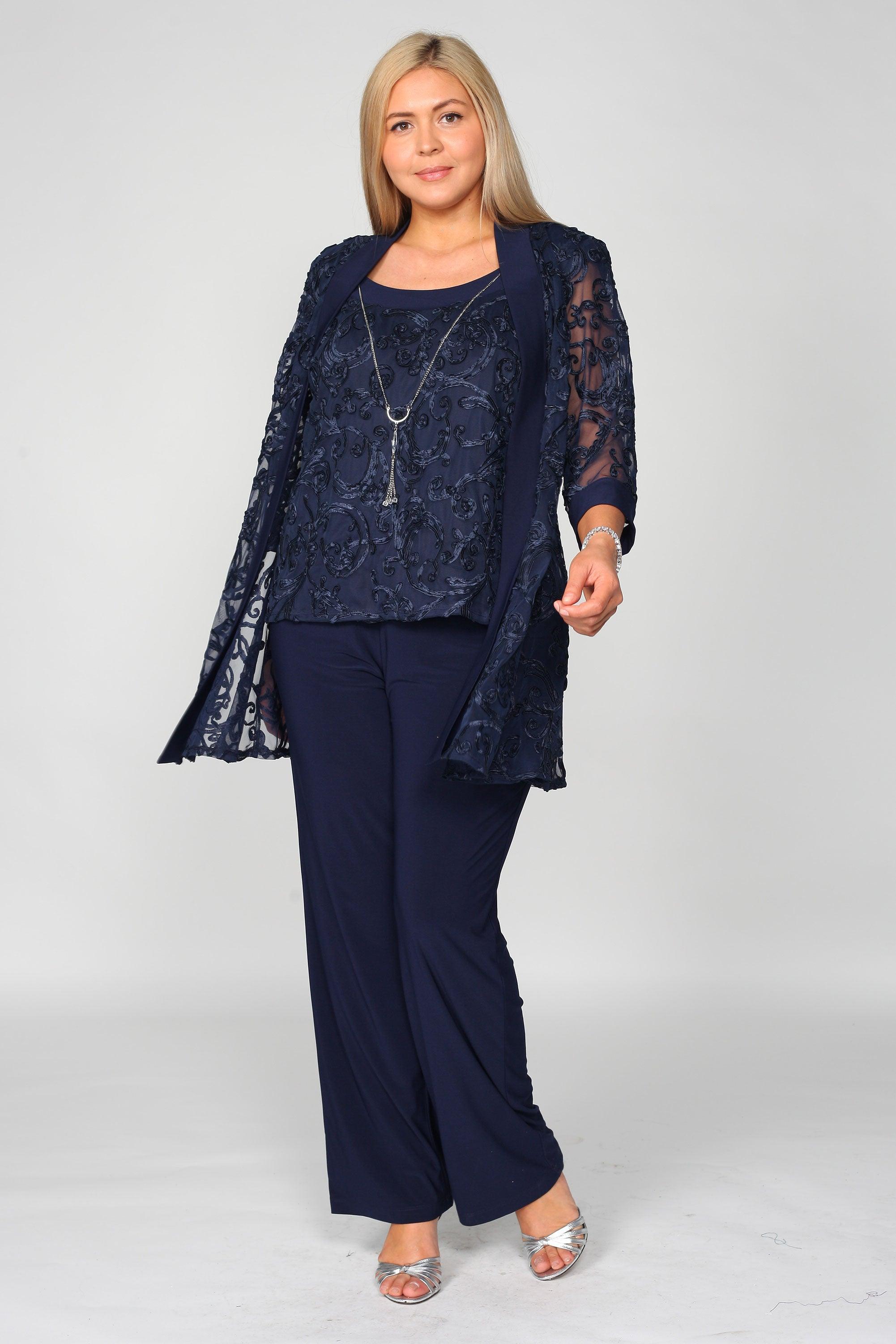 R&M Richards Womens Soutache Pant Suit Navy 14 R&M Richards Womens Soutache Pant Suit Navy 14