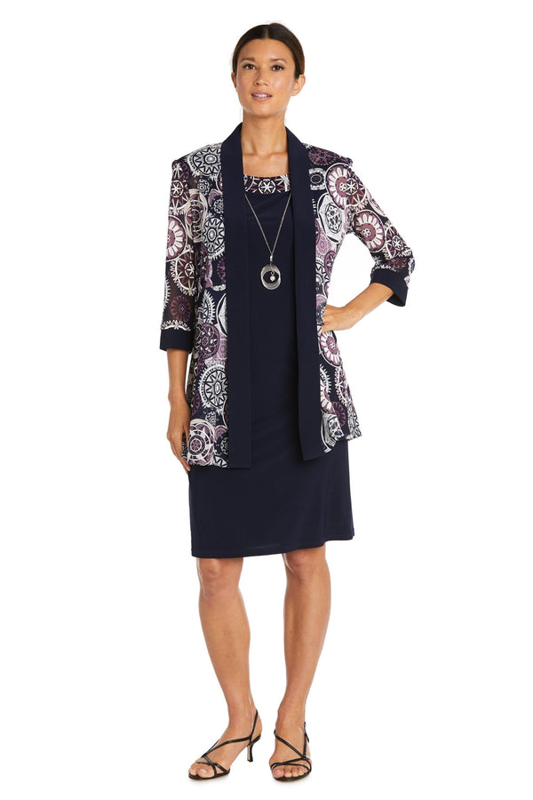 Two Piece Print Jacket Dress Short Length R&M Richards 7823