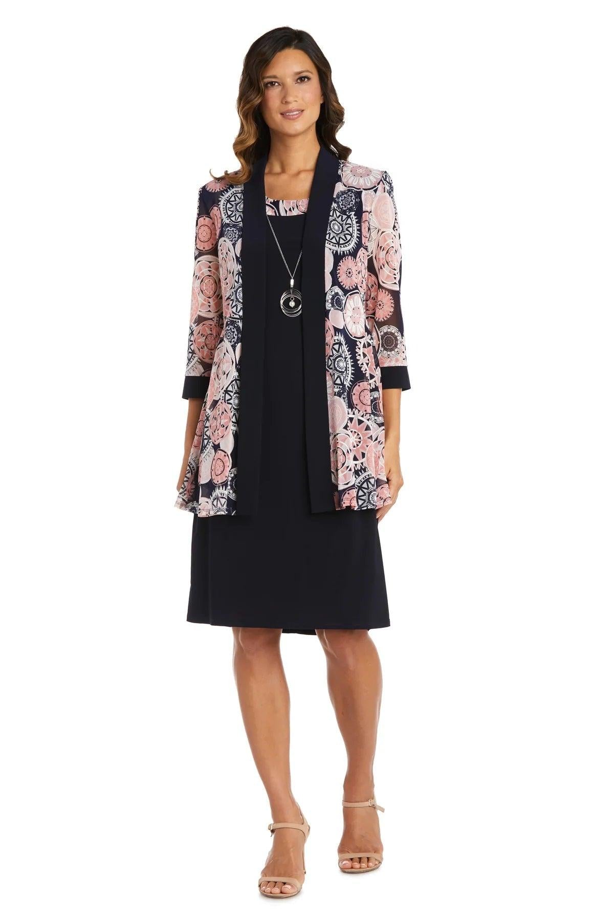 Plum/Navy R&M Richards 7823 Two Piece Short Print Jacket Dress for $66. ...