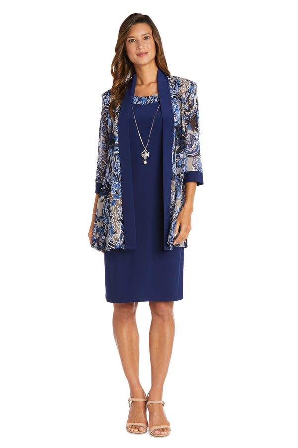 Two Piece Short Print Jacket Dress Jacket Set R&M Richards 9023