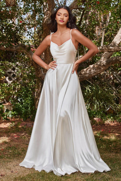 Ravishing Cowl A-Line Satin Wedding Gown - The Dress Outlet