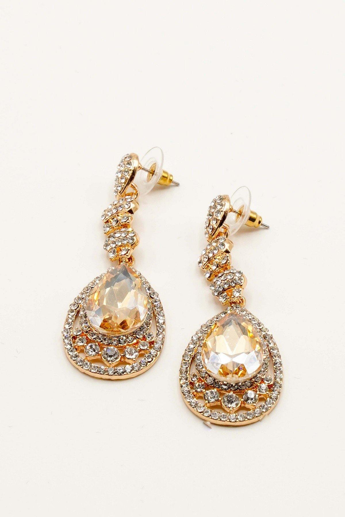 Rhinestone Encrust Diamante Teardrop Earrings - The Dress Outlet