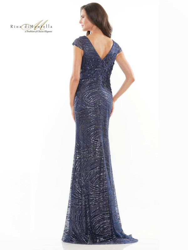 Rina di Montella Long Formal Cap Sleeve Dress 2723 - The Dress Outlet