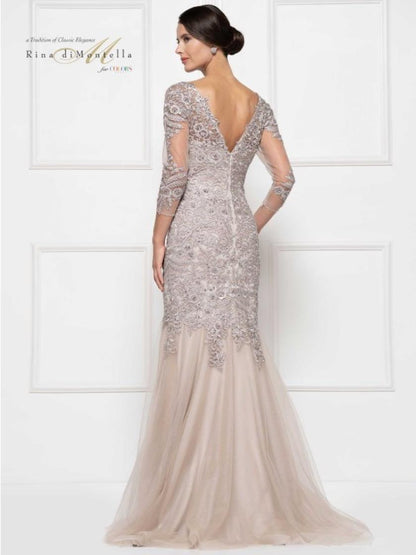 Rina di Montella Long Formal Long Sleeve Dress 2682 - The Dress Outlet