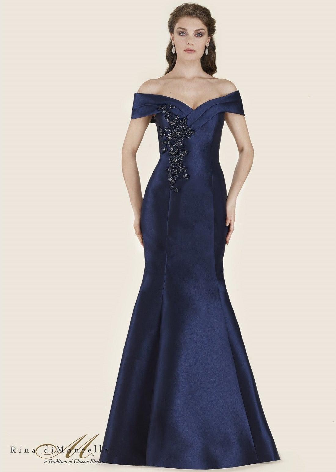 Rina di Montella Long Formal Off Shoulder Gown 2602 - The Dress Outlet
