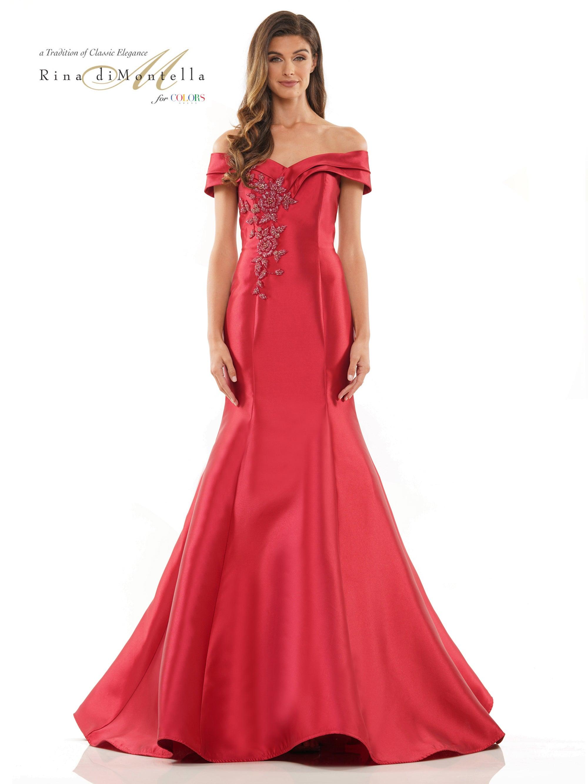 Rina di Montella Long Formal Off Shoulder Gown 2602 - The Dress Outlet
