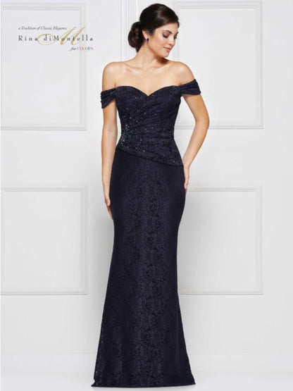 Rina di Montella Long Formal Off Shoulder Gown 2650 - The Dress Outlet