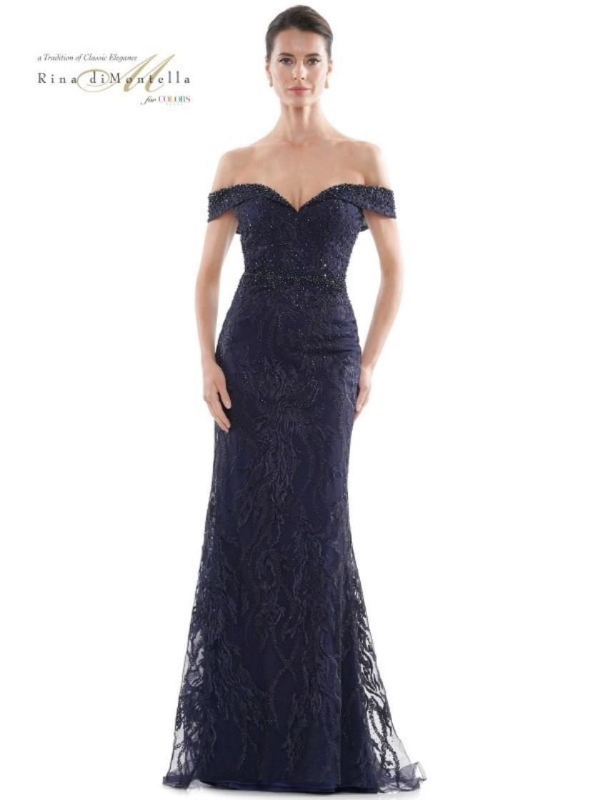 Rina di Montella Long Formal Off Shoulder Gown 2713 - The Dress Outlet