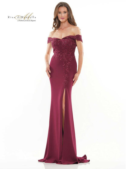 Rina di Montella Long Formal Off Shoulder Gown 2728 - The Dress Outlet