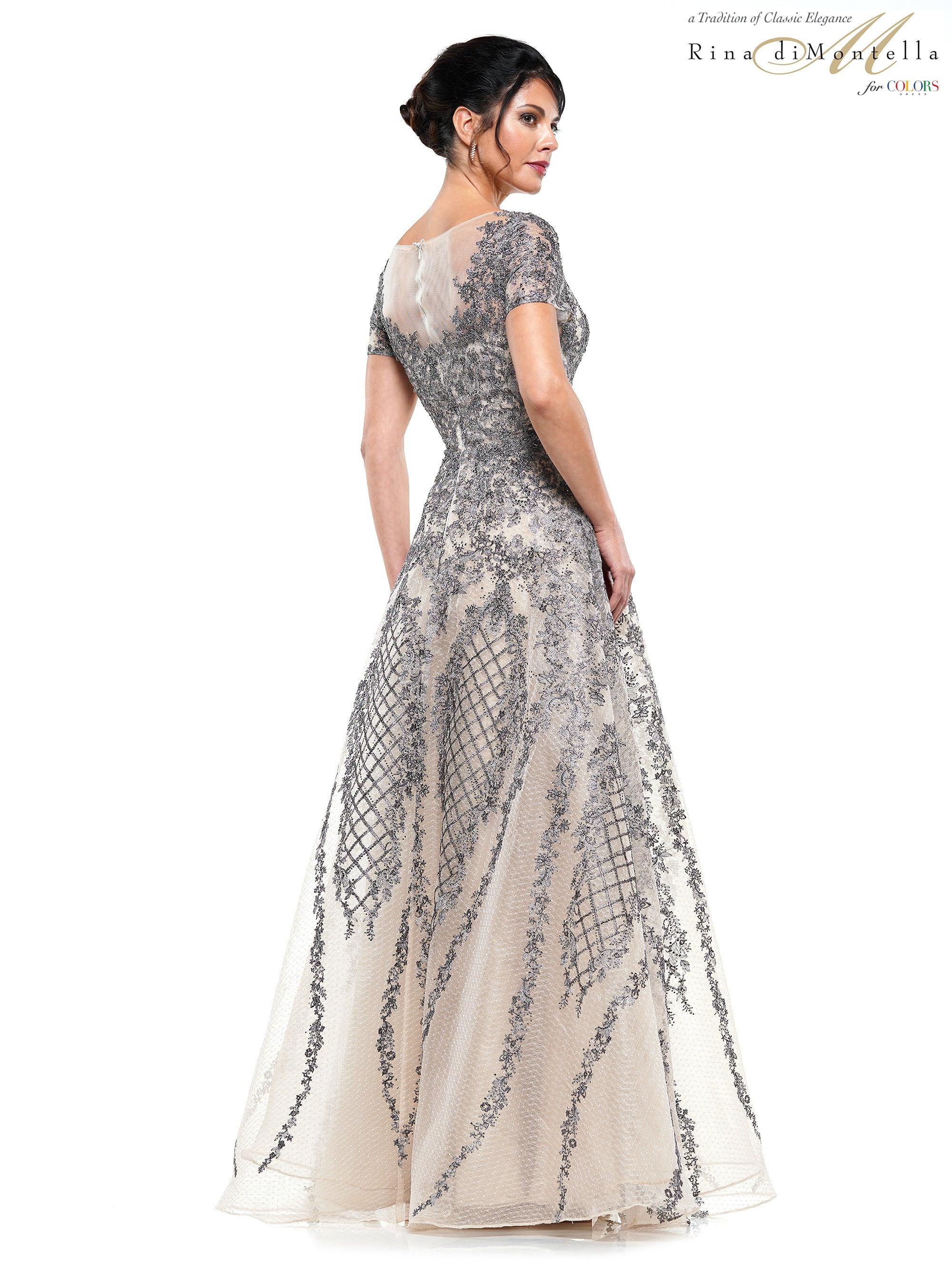 Rina di Montella Long Short Sleeve Dress 2669 - The Dress Outlet