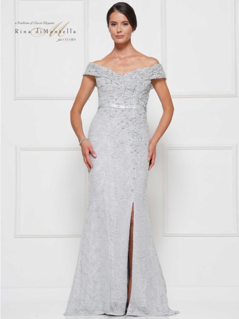 Rina di Montella Off Shoulder Long Dress 2655 - The Dress Outlet
