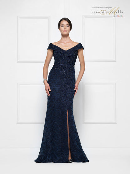 Rina di Montella Off Shoulder Long Dress 2655 - The Dress Outlet