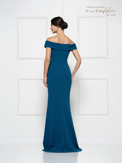 Rina di Montella Off Shoulder Long Dress 2690 - The Dress Outlet