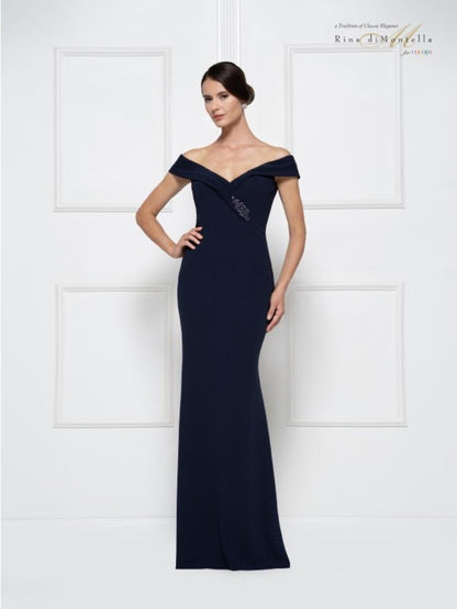 Rina di Montella Off Shoulder Long Dress 2690 - The Dress Outlet
