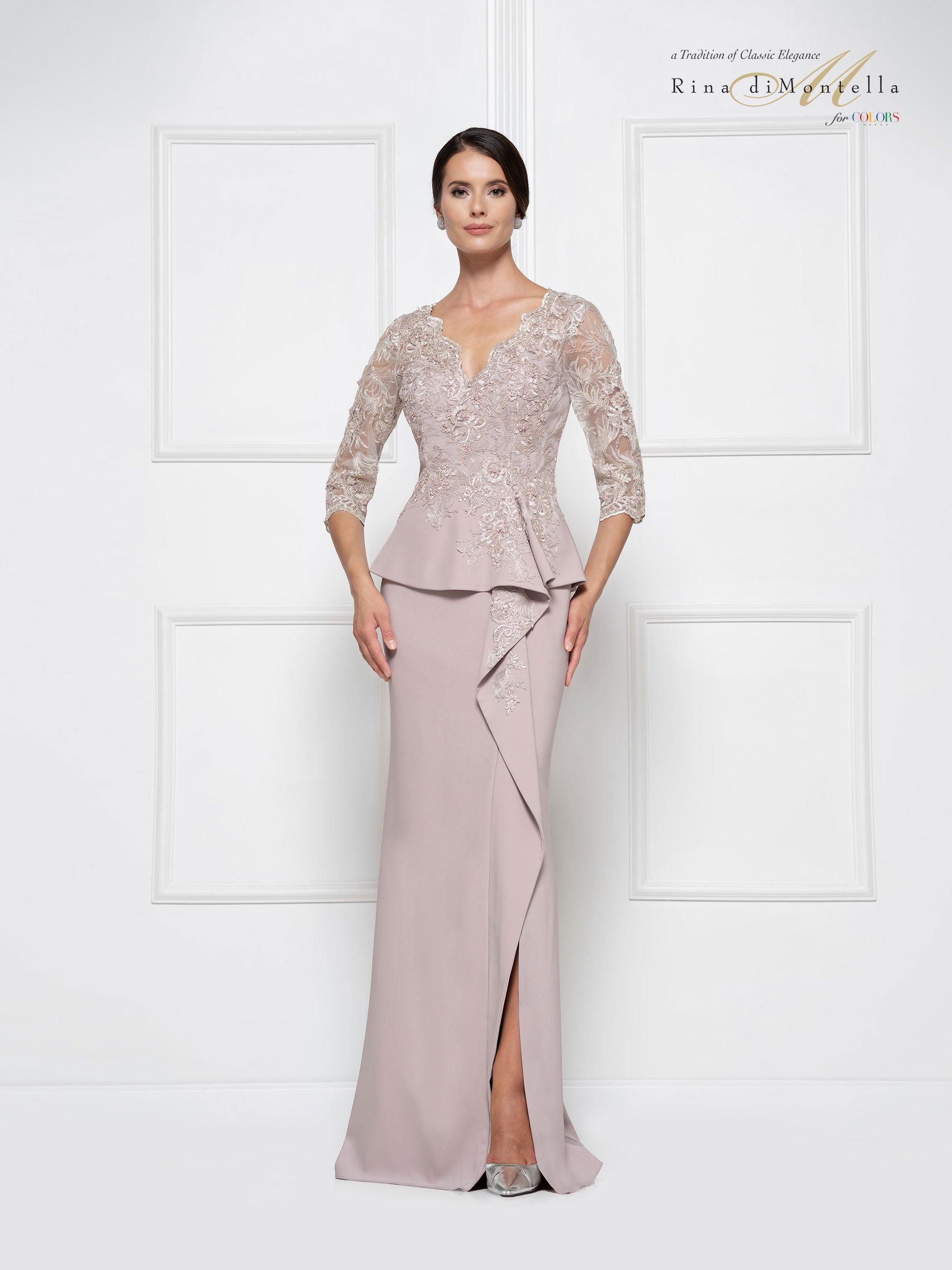 Rina di Montella Peplum Style Long Dress 2685 - The Dress Outlet