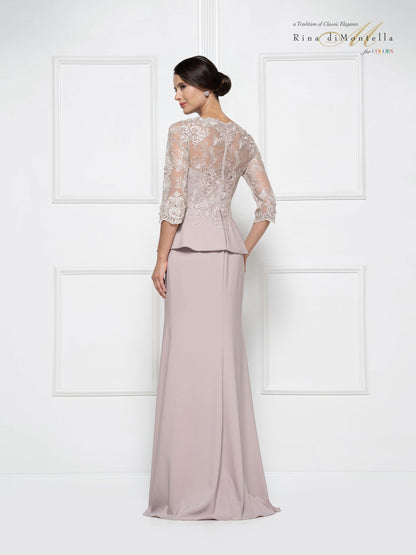 Rina di Montella Peplum Style Long Dress 2685 - The Dress Outlet