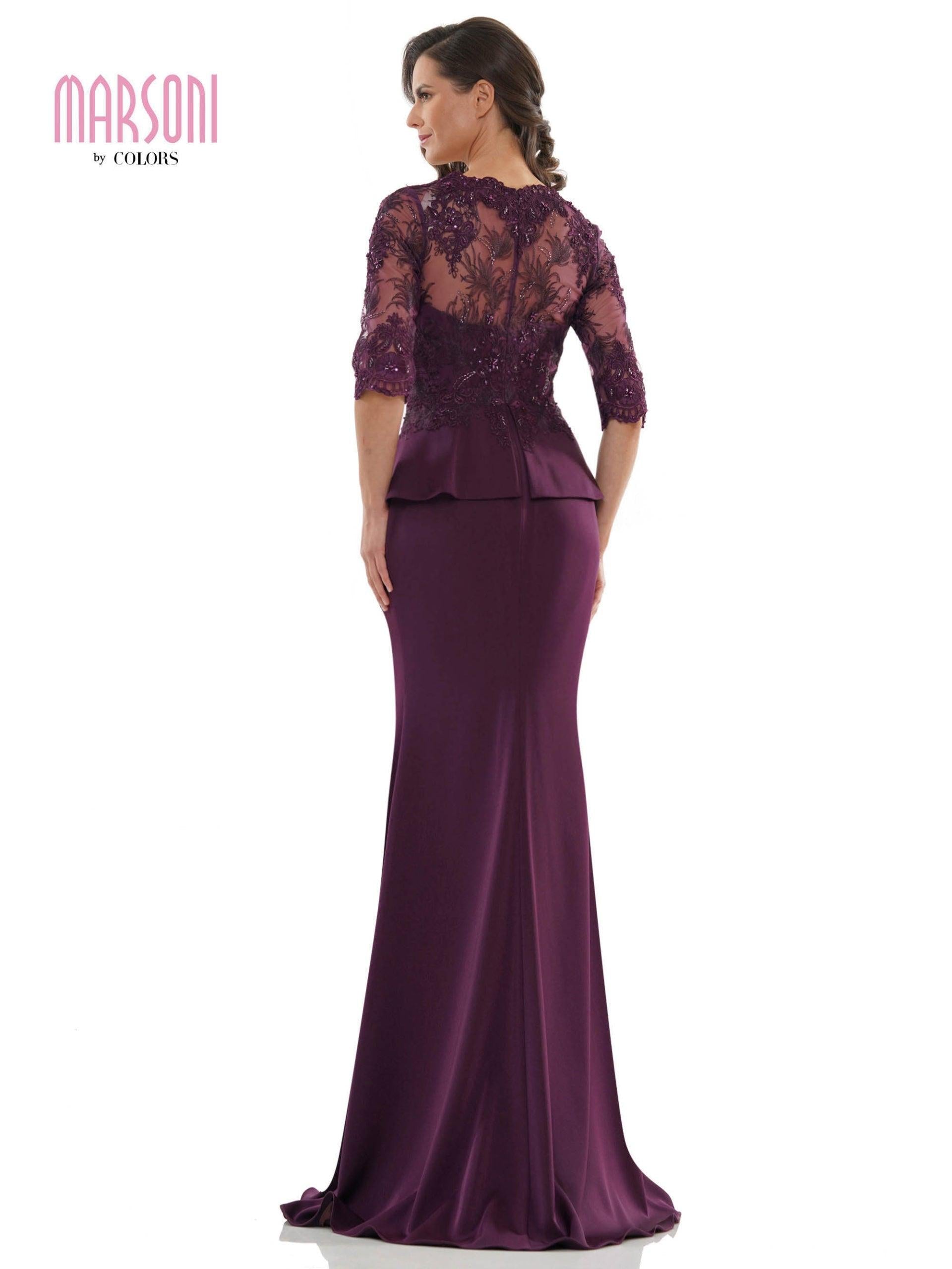 Eggplant Rina di Montella Peplum Style Long Dress 2685 for 548.0 The Dress Outlet