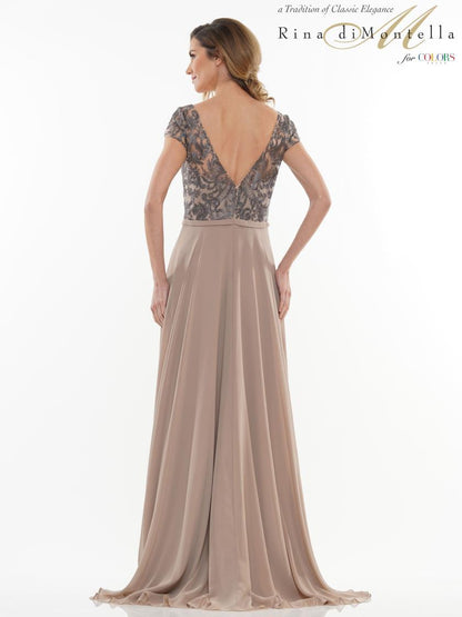 Rina di Montella Short Sleeve Formal Long Gown 2719 - The Dress Outlet