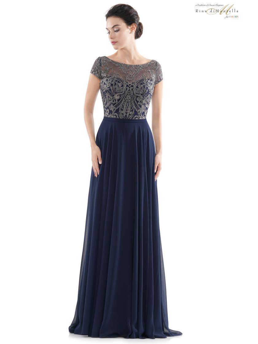 Rina di Montella Short Sleeve Formal Long Gown 2719 - The Dress Outlet