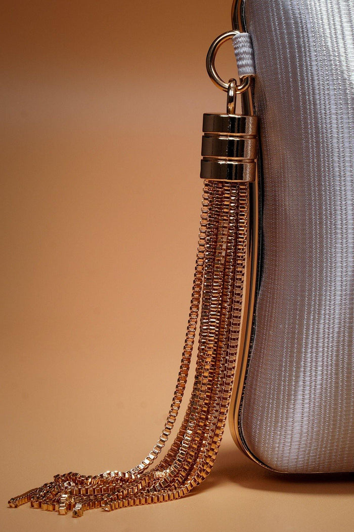 Satin Crisscross Straps Tussle Wedding Clutch Bag - The Dress Outlet