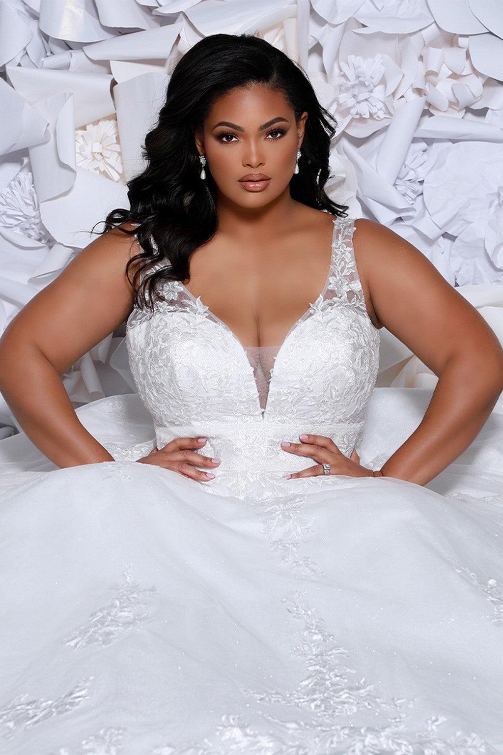 Sydneys Closet SC5255 Long Sleeveless Glitter Tulle Wedding Dress