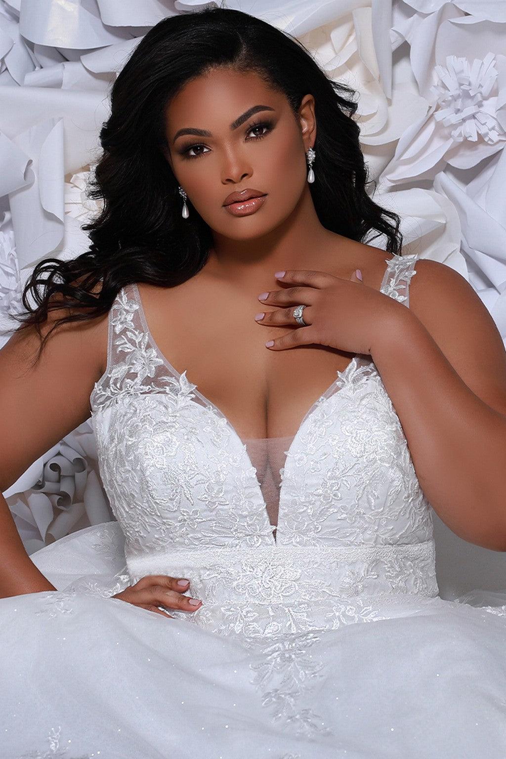 Sydneys Closet SC5255 Long Sleeveless Glitter Tulle Wedding Dress