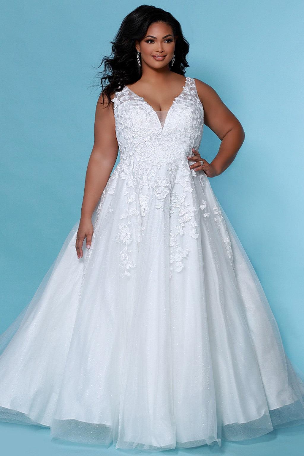 Ivory Sydneys Closet SC5259 Plus Size Long Sleeveless Wedding Dress for $647.99 – The Dress Outlet