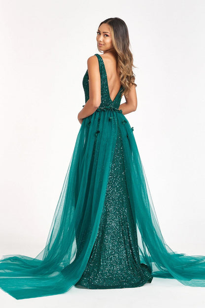 Sequined Sleeveless Long Evening Dress - The Dress Outlet