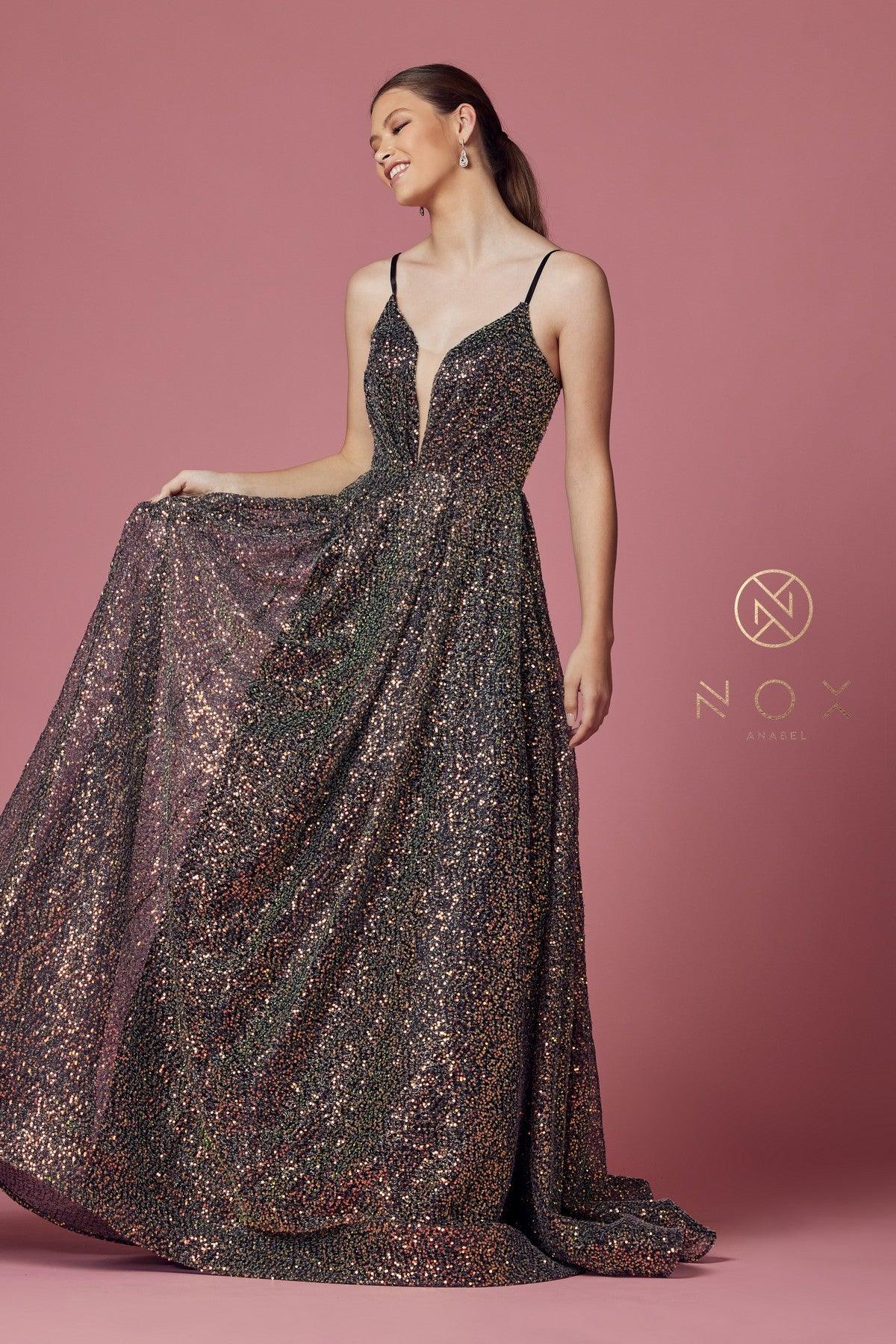 Black & Multi Iridescent Sequin Prom Gown 10 Black & Multi Iridescent Sequin Prom Gown 10