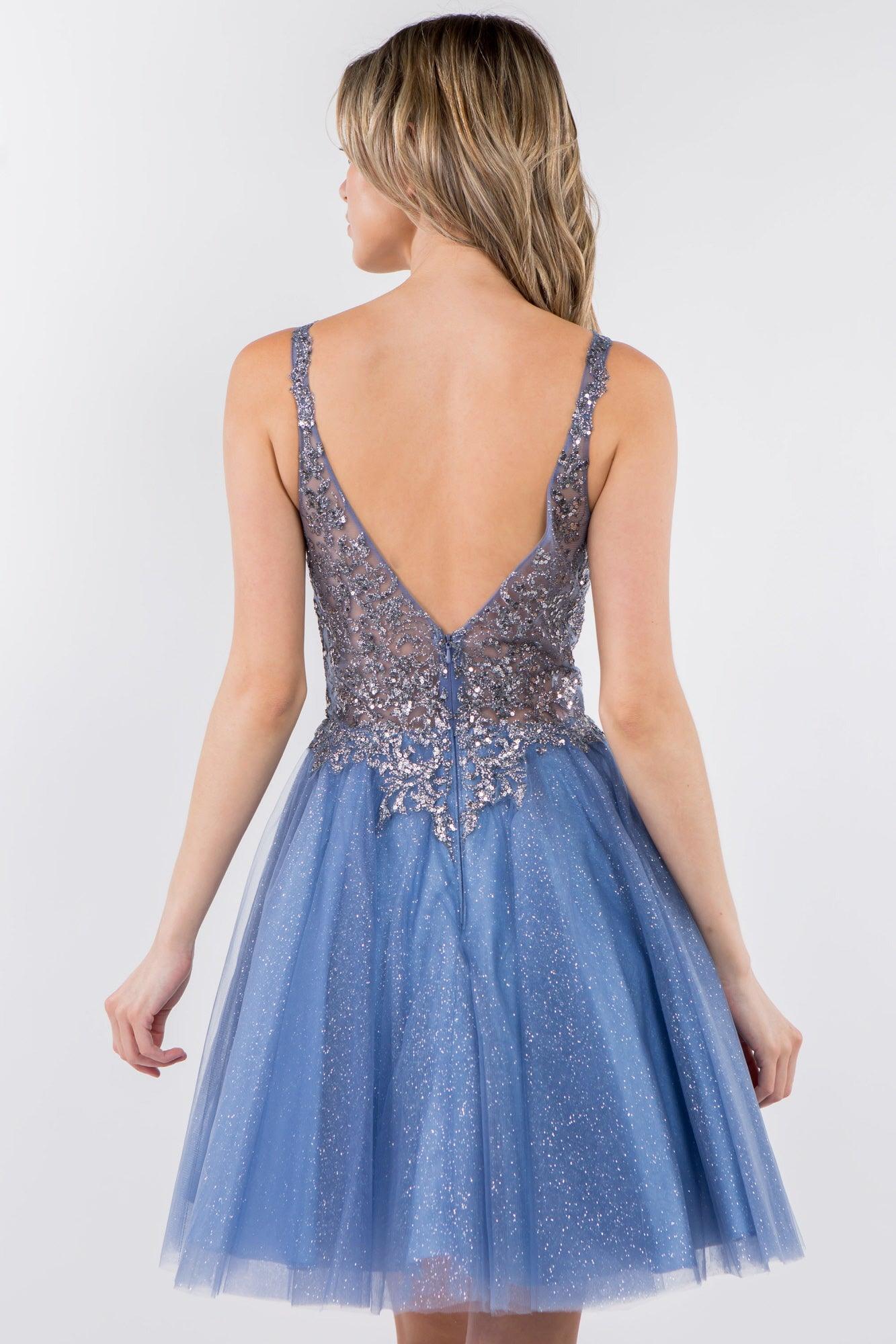 Sheer Bodice Short Homecoming Dress - The Dress Outlet