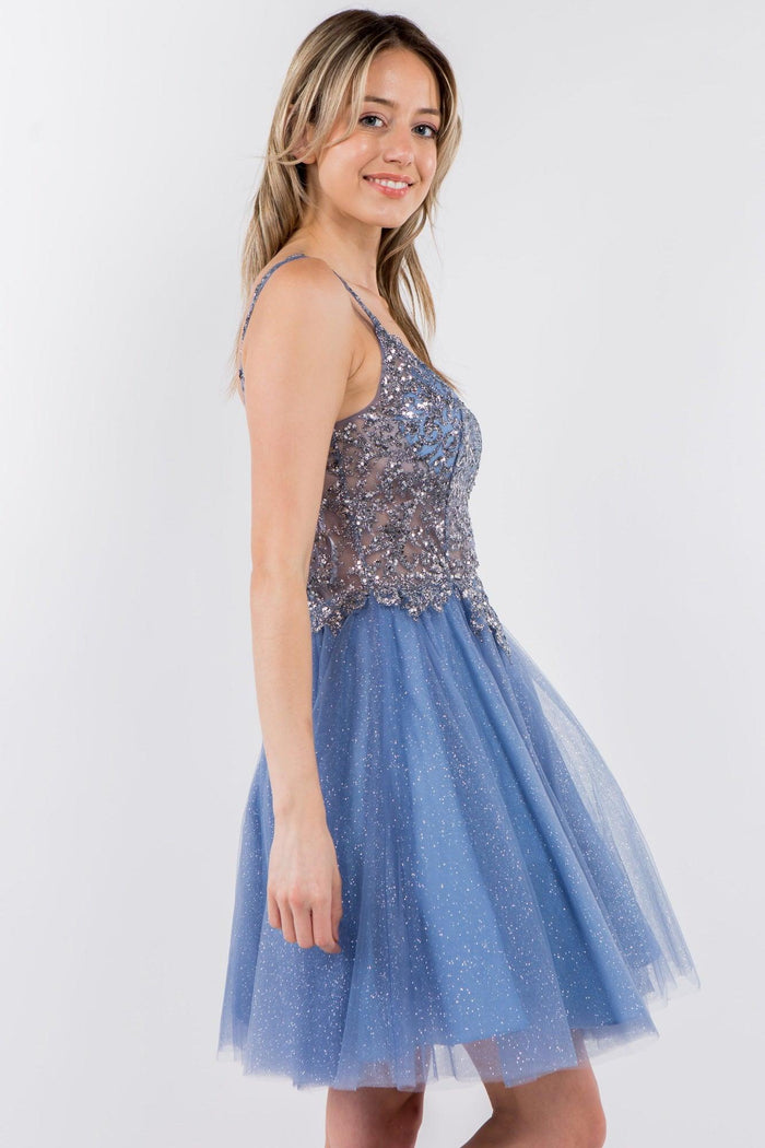 Sheer Bodice Short Homecoming Dress - The Dress Outlet