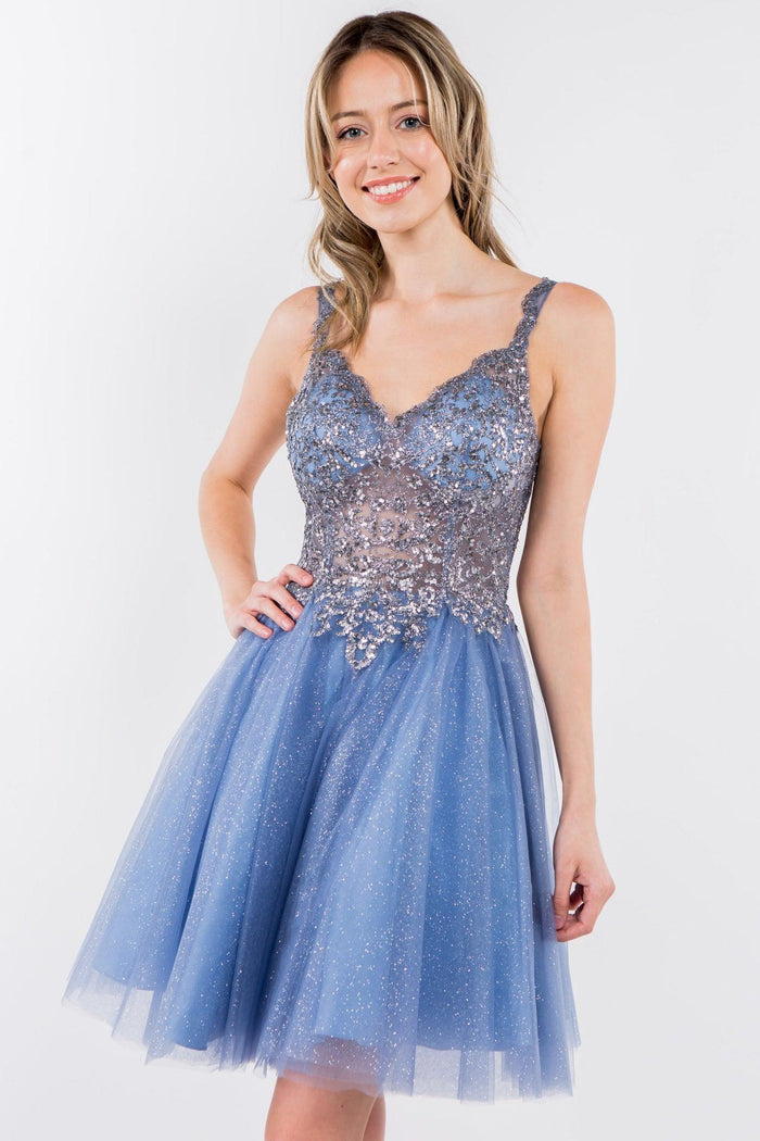Sheer Bodice Short Homecoming Dress - The Dress Outlet