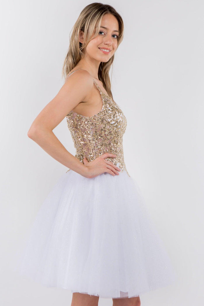 Sheer Bodice Short Homecoming Dress - The Dress Outlet