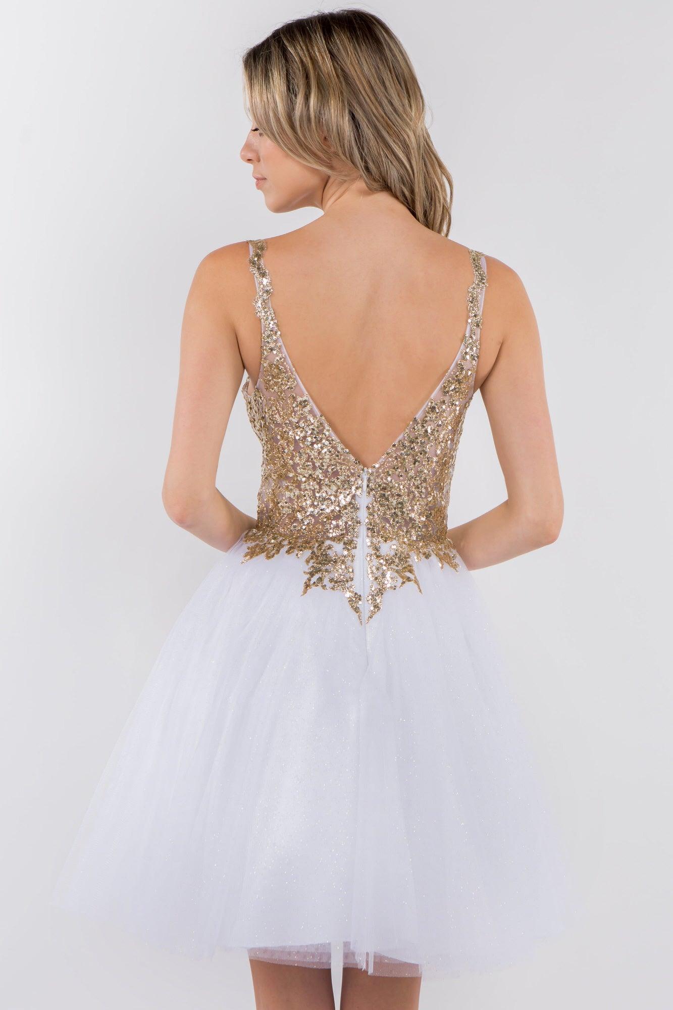 Sheer Bodice Short Homecoming Dress - The Dress Outlet
