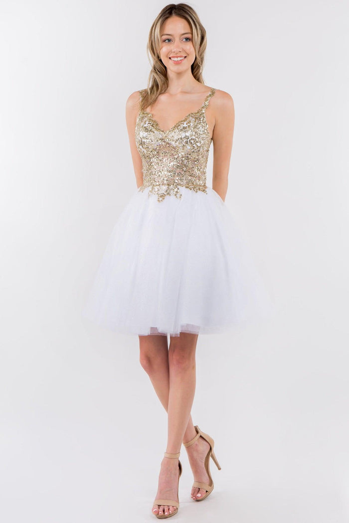 Sheer Bodice Short Homecoming Dress - The Dress Outlet