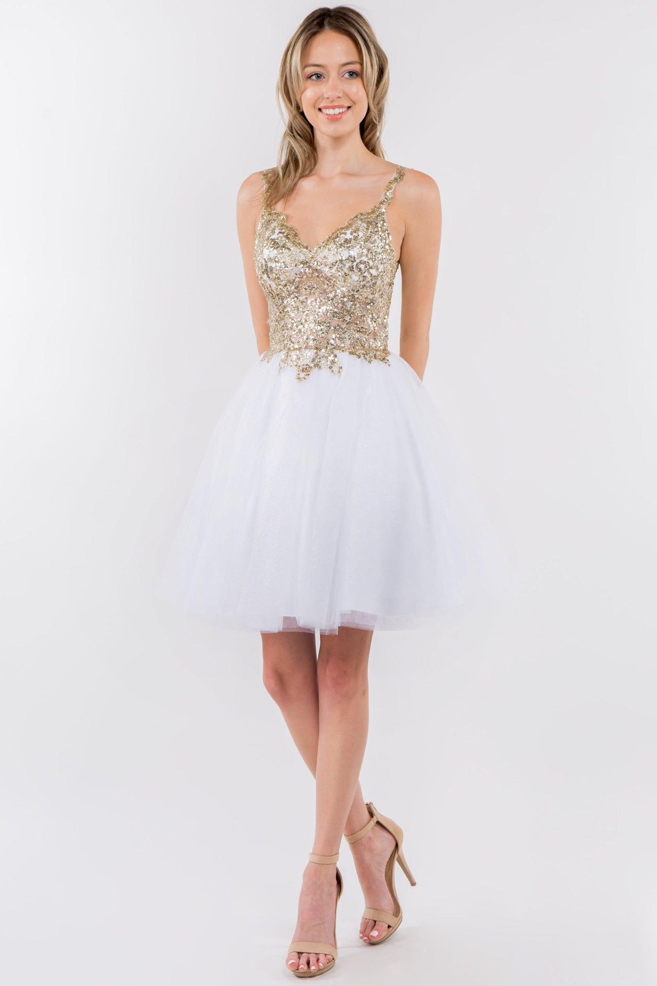 Sheer Bodice Short Homecoming Dress - The Dress Outlet