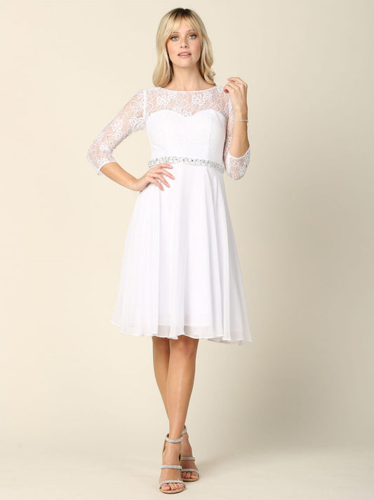 Short 3/4 Sleeve Lace Cocktail Dress - The Dress Outlet