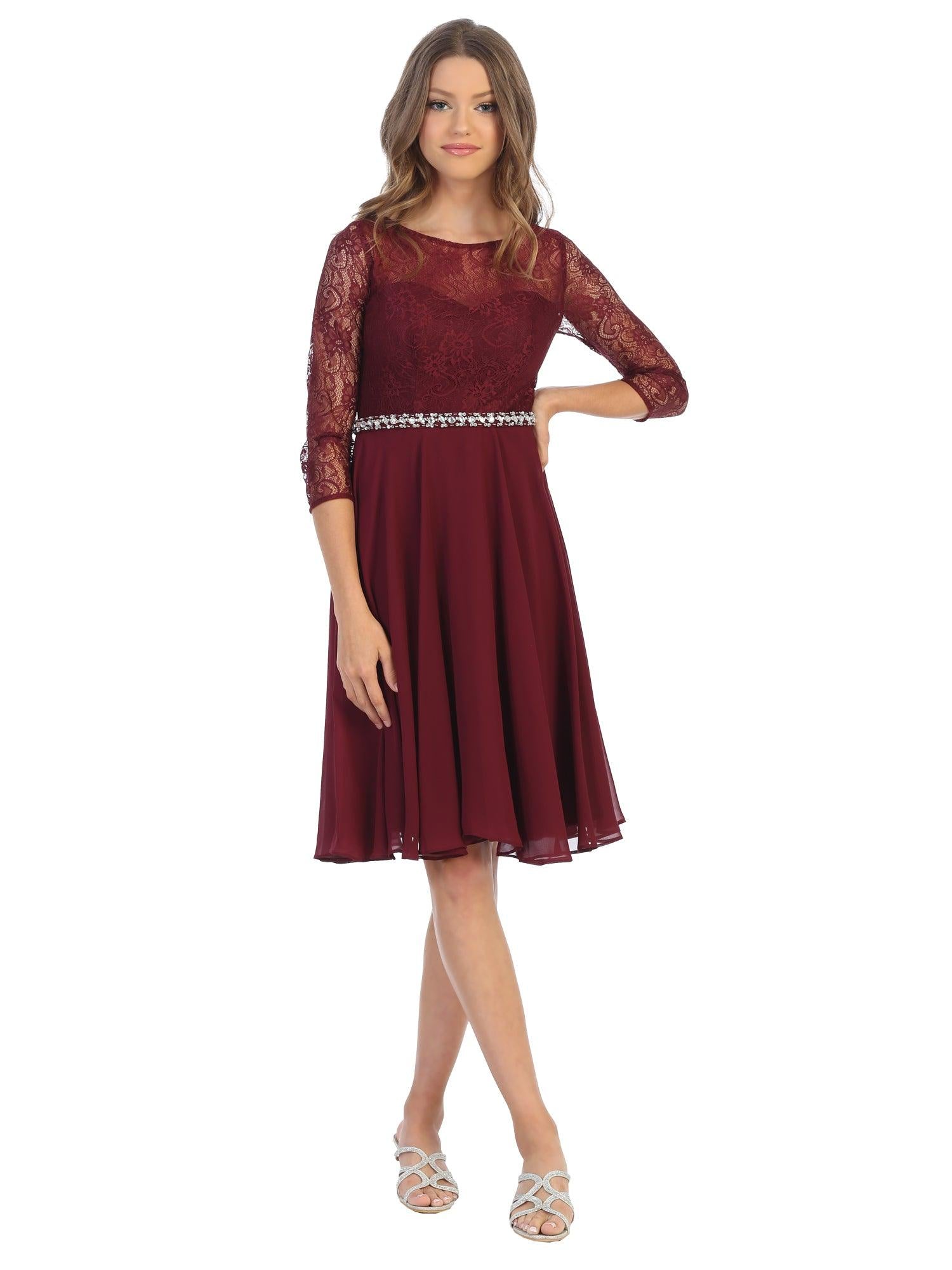 White Short 3/4 Sleeve Lace Cocktail Dress