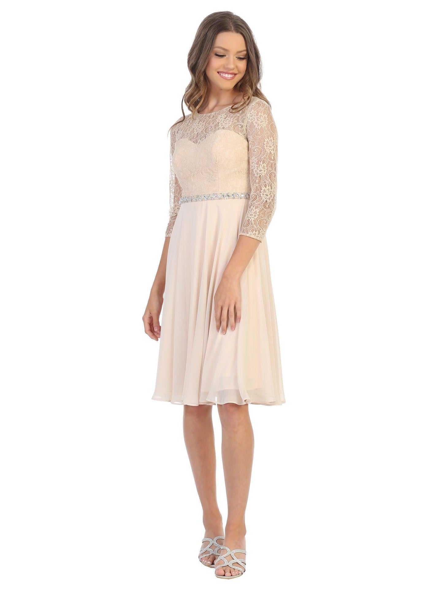 Short 3/4 Sleeve Lace Cocktail Dress - The Dress Outlet